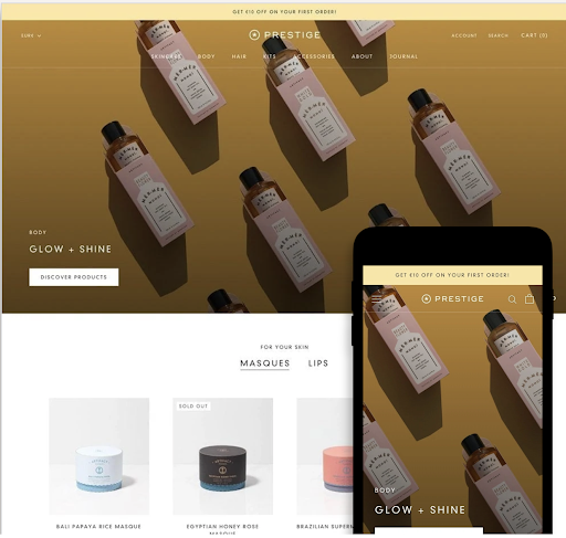 Prestige is one of the best Shopify themes according to experienced designer Taylor Anne Creative.